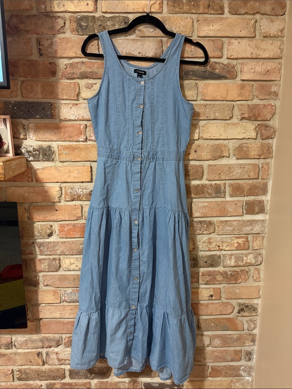 Bebe Light Blue Denim Button-Front Midi Dress